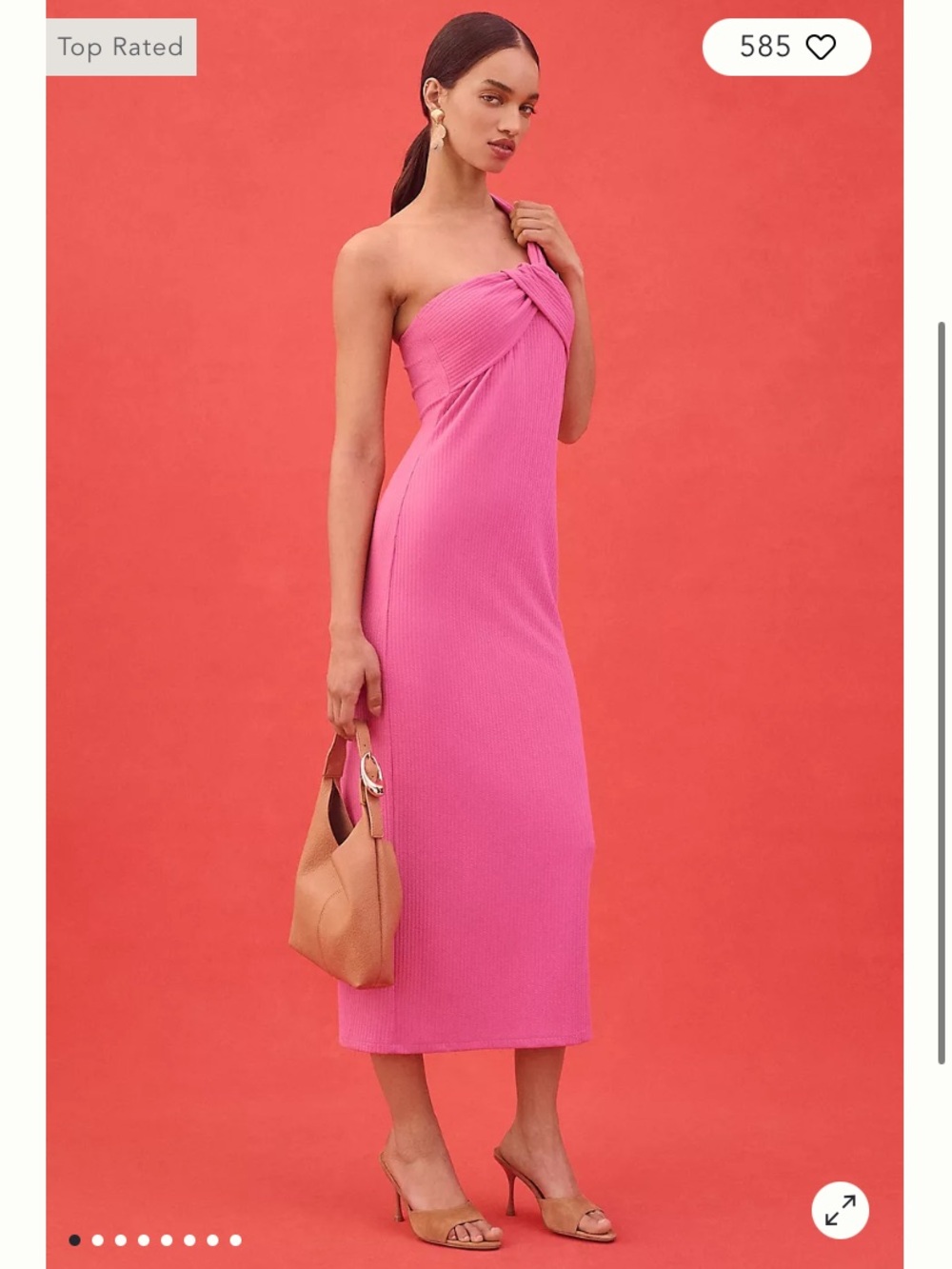 Anthropologie One-Shoulder Twist Midi Dress in Hot Pink